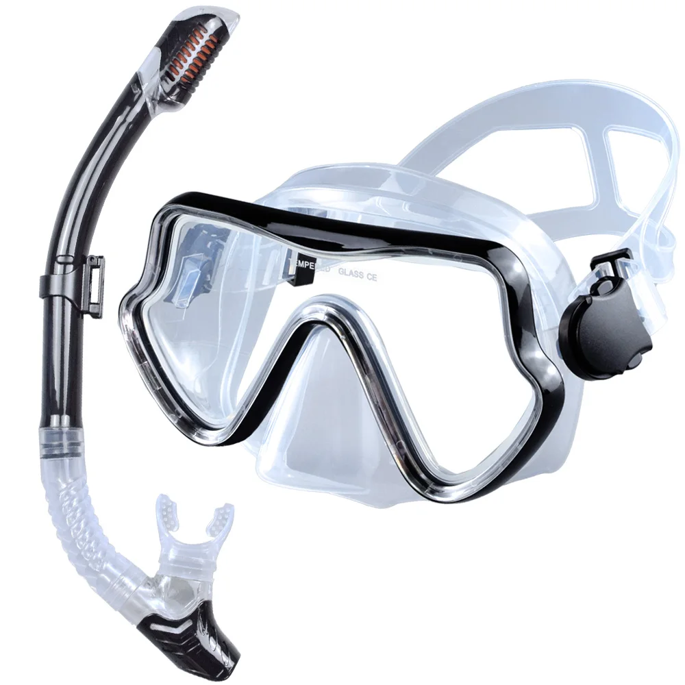 Set Da Snorkeling Per Adulti Con Maschera Panoramica 180° In Vetro Temperato - Antiappannamento E Boccaglio A Secco