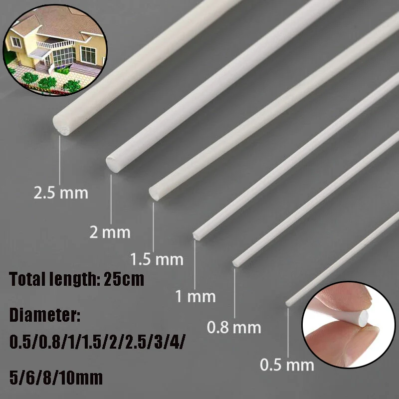 25 Astine In ABS 2x250 Mm - Aste Tonde Per Modellismo, Architettura E Fai-Da-Te