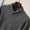 Autumn and Winter New Men's 100% Merino Wool Knitted Bottom Sweater with One Button Collar, Thick, Warm and Loose  Pullover 5