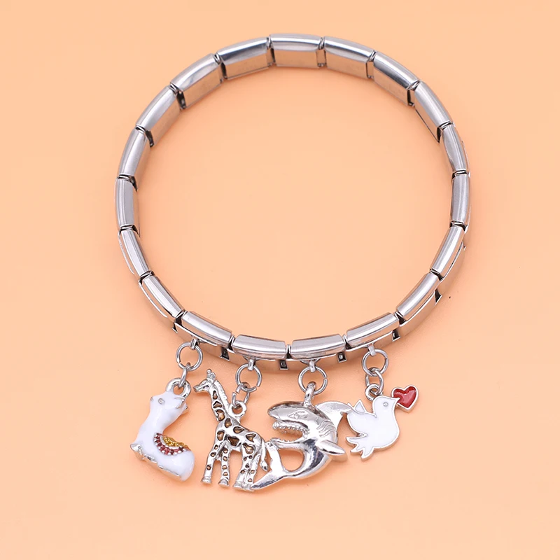 Charm Bracelet Hapiship Original Daisy Giraffe Dove Dog Alpaca Tortoise Cat Italian Charm Fit 9mm Stainless Steel Jewelry Making DJ277