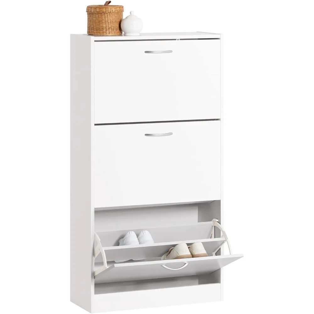 

Haotian FSR110-W, White Shoe Cabinet with 3 Flip Drawers, Freestanding Shoe Rack, Shoe Storage Cupboard Organizer
