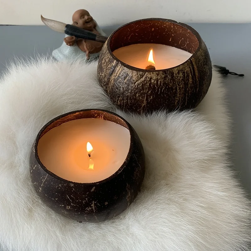 4 Pots Bougies En Coquille De Noix De Coco - Bols Naturels Pour Décoration Ou Rangement