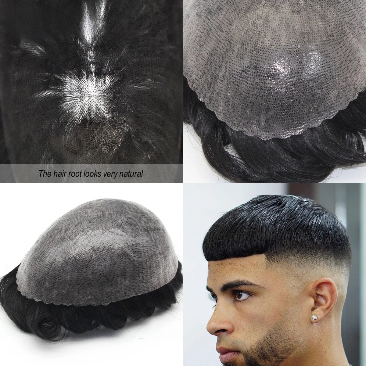 Injection Skin Toupee 0.12mm Durable Full Pu Wig For Men Natural Male Hair Prosthesis 100% Human Hair System Capillary Man Wig