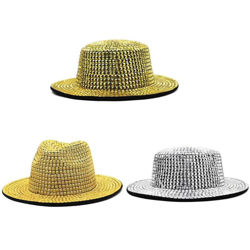 

Vacation Panama Hat Shining Rivets Reflective Gleaming Top Hat for Club Carnivals Music Festival Cool Party 10CF