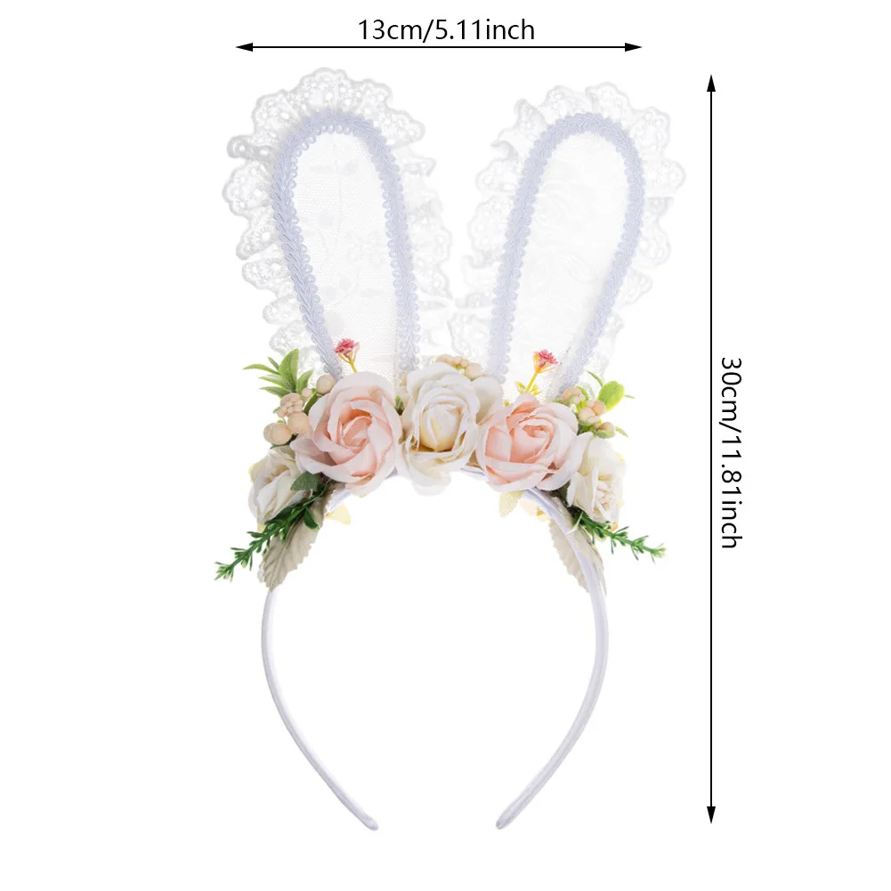 Easter Rabbit Ear Headbands for Girls Floral Pearl Lace Hair Hoop Soft DIY Princess Party Hairband Women Dance Hair Accessories