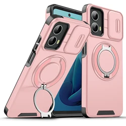 Luxury Armor Phone Case with Magnetic Bracket & Lens Protection - Shockproof Cover for Motorola G Pure (Pink)
