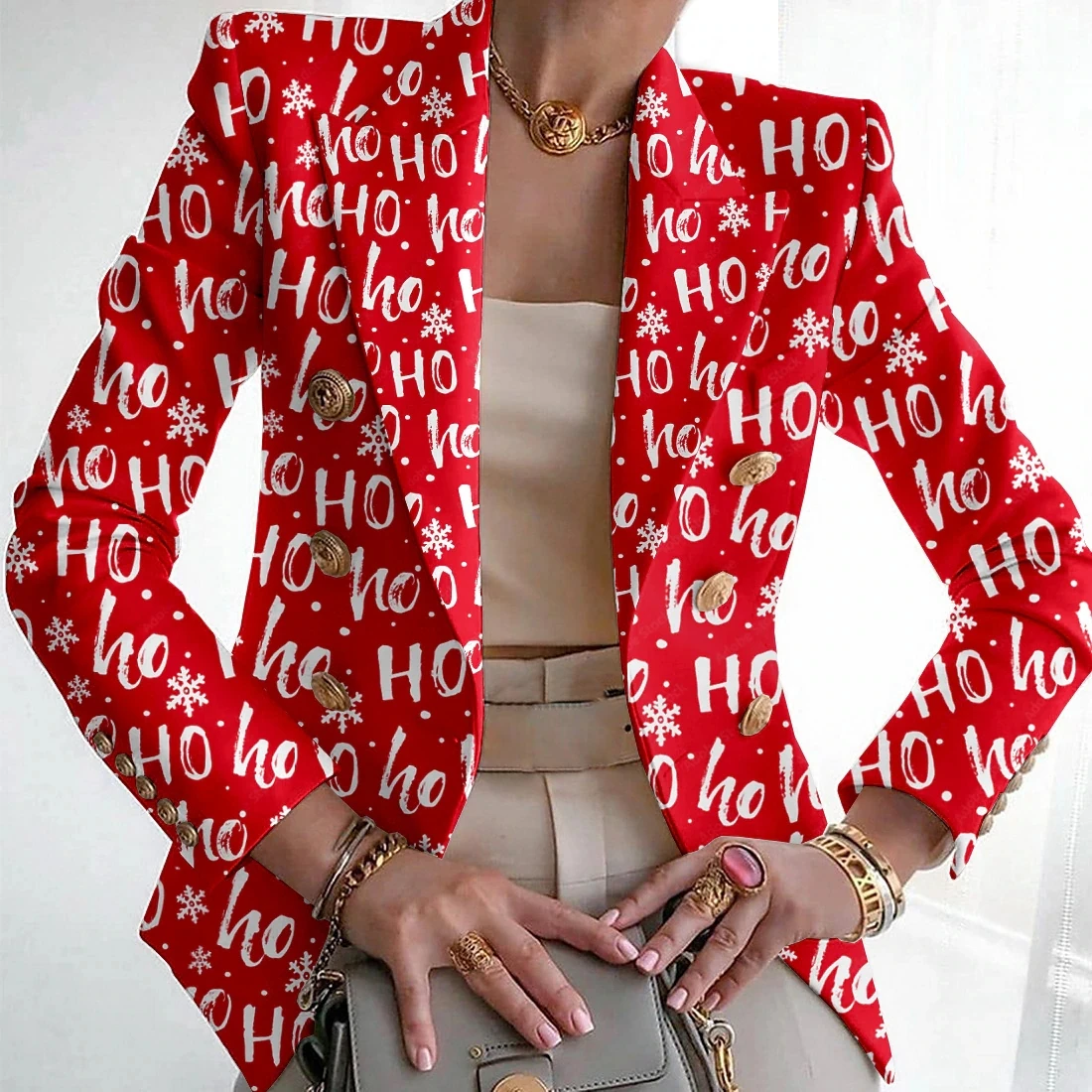 Ladies Long Sleeve Christmas Casual Blazer 2023 New Fashion Xmas Tree Print Suits Women Office Blazer Women Jackets Outerwear