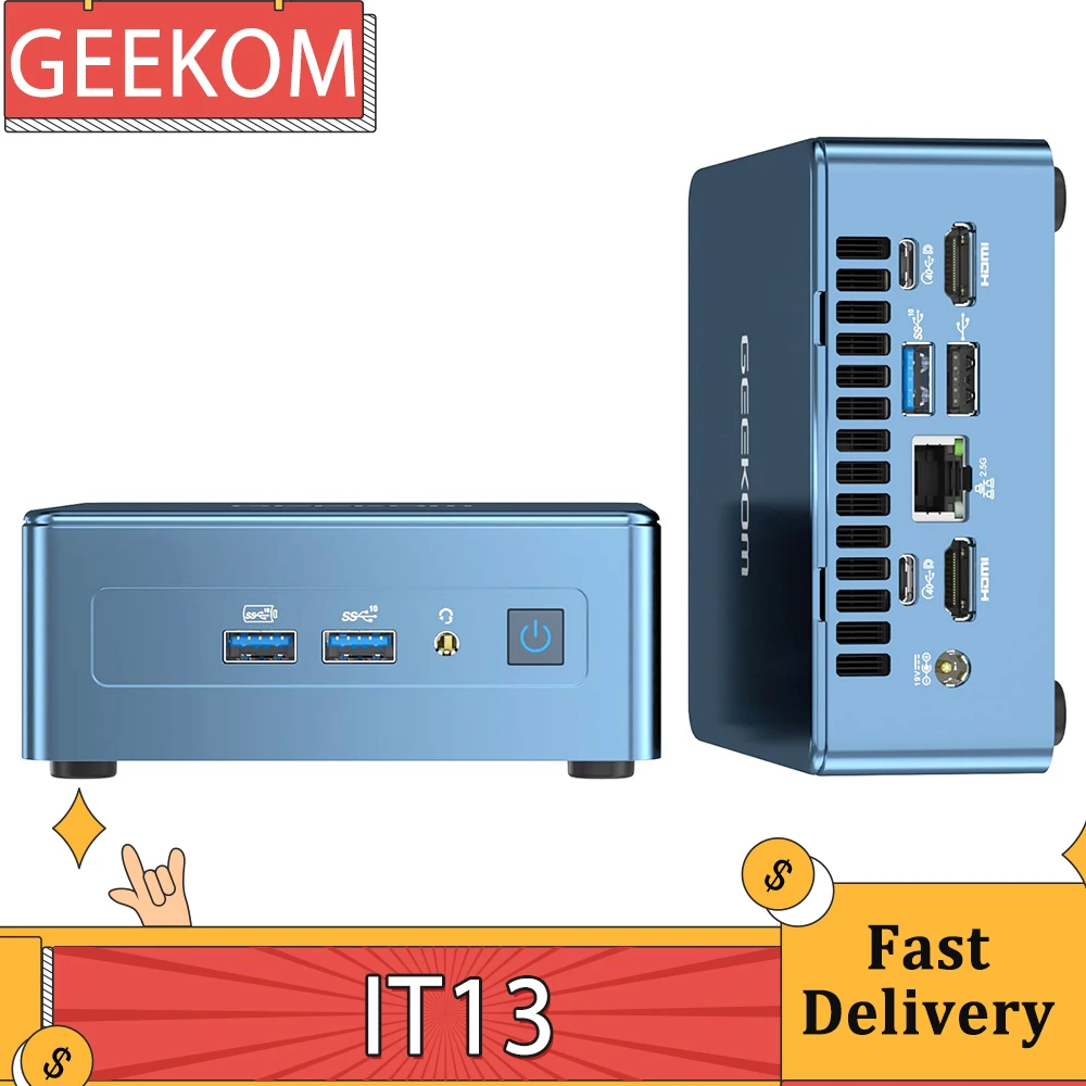 Geekom It13 Mini Pc, Intel Core I7-13620H 10 Core Fino A 4.9Ghz, 32Gb Ram 1Tb Ssd, Wifi 6E Bluetooth 5.2, Supporto Quad-Display