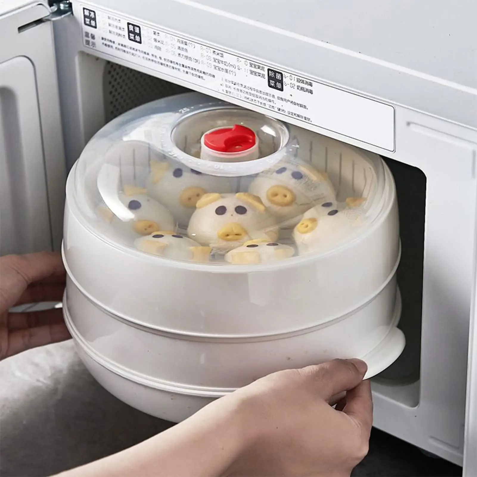 white Microwave Heating Steamer Household Large Capacity Steamer Kitchen Steamer Box Steamer Rack Can Exhaust Steam