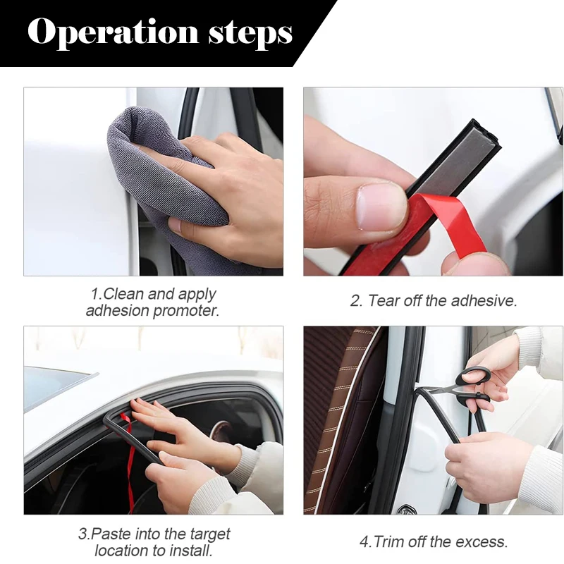 Car Door Rubber Seal Strips 8M Double Layer Seal Adhesive Window Engine Cover Door Trunk Noise Insulation