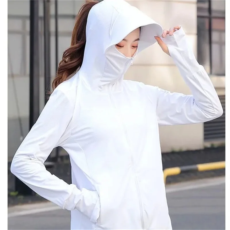 Sun Protection Clothing Women's White UV Protection 2022 Summer New Thin  Breathable Hooded Cycling Short Jacket Elasticity - AliExpress