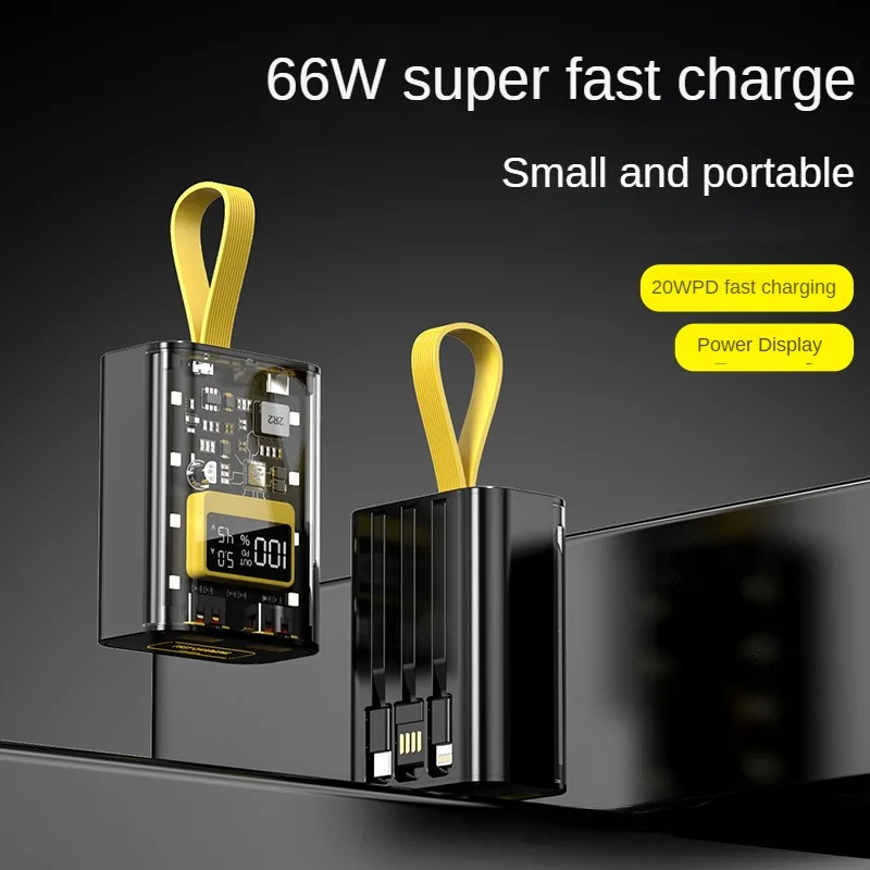 

Маленький портативный мини маленький экран поставляется с тремя проводами прозрачный корпус 20000 миллиамперы PD Быстрая зарядка 66 Вт Внешний Аккумулятор Новый