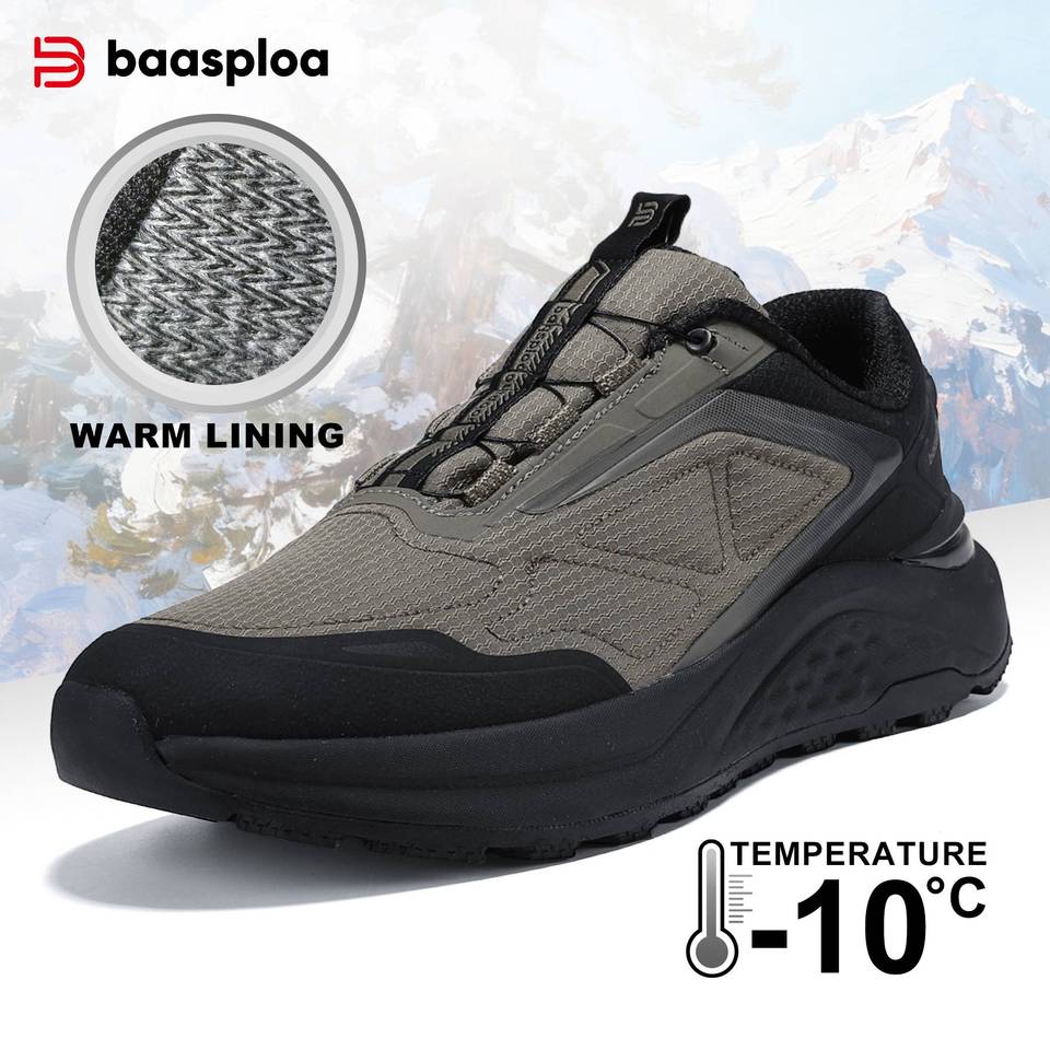 Baasploa Men Outdoor Sneakers Rotating Button Trail Running Shoes Male Comfort Soft Trek Hiking Shoes Non-Slip Wear Resistant