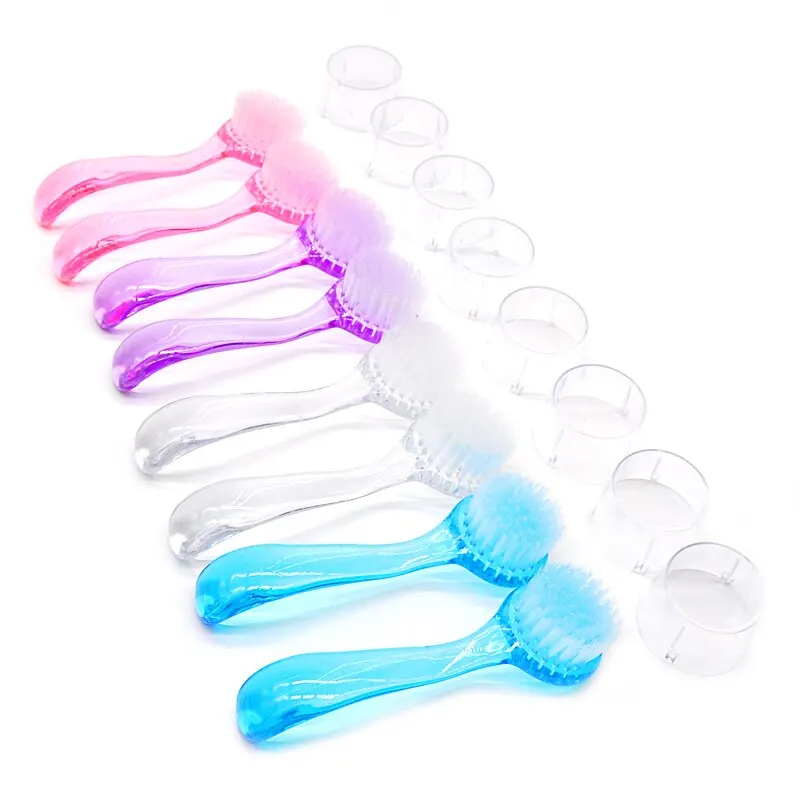 Nail Cleaning Brush New Plastic Nail Brush Soft Remove Dust Make Up Washing Brushes Dust Round Head Powder Clean With Cap Pedicure