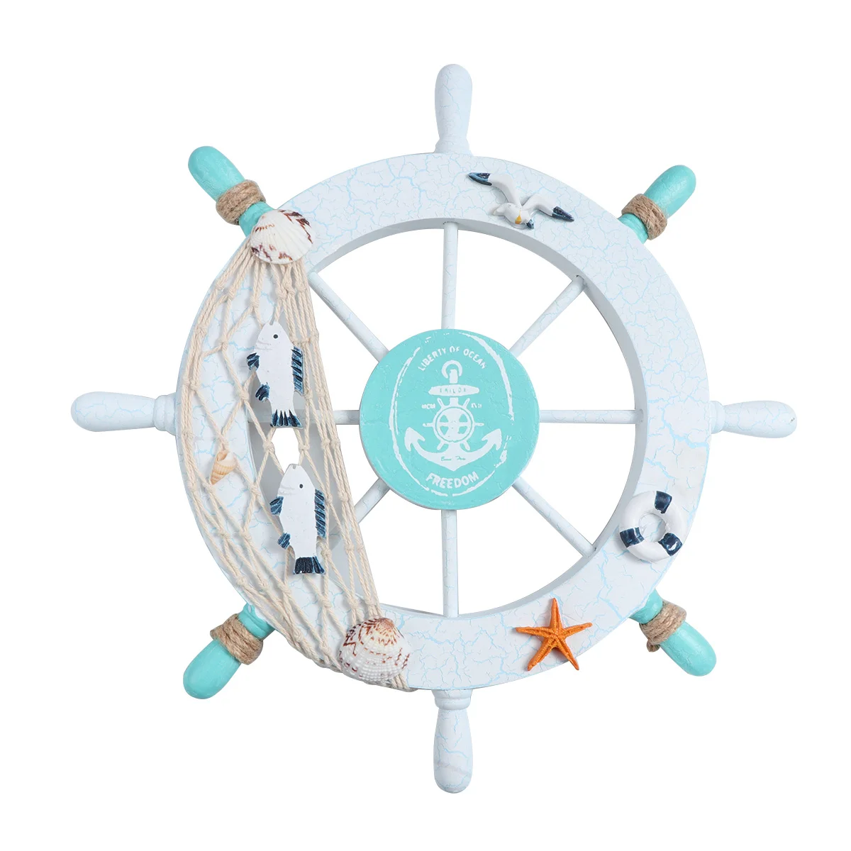 

The Mediterranean Fishing Accessories Net Decorative Wooden Ship Steering Wheel