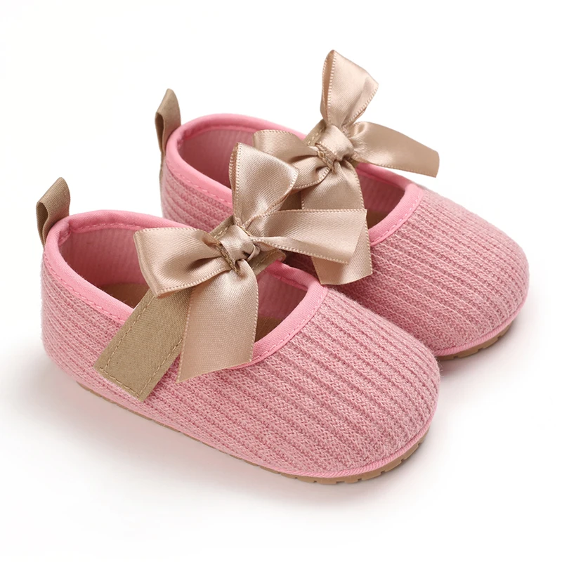 Pink Baby Casual Shoes Infant Toddler Bowknot Non-slip Rubber Soft-Sole Flat PU First Walker Newborn Bow Decor Mary Janes