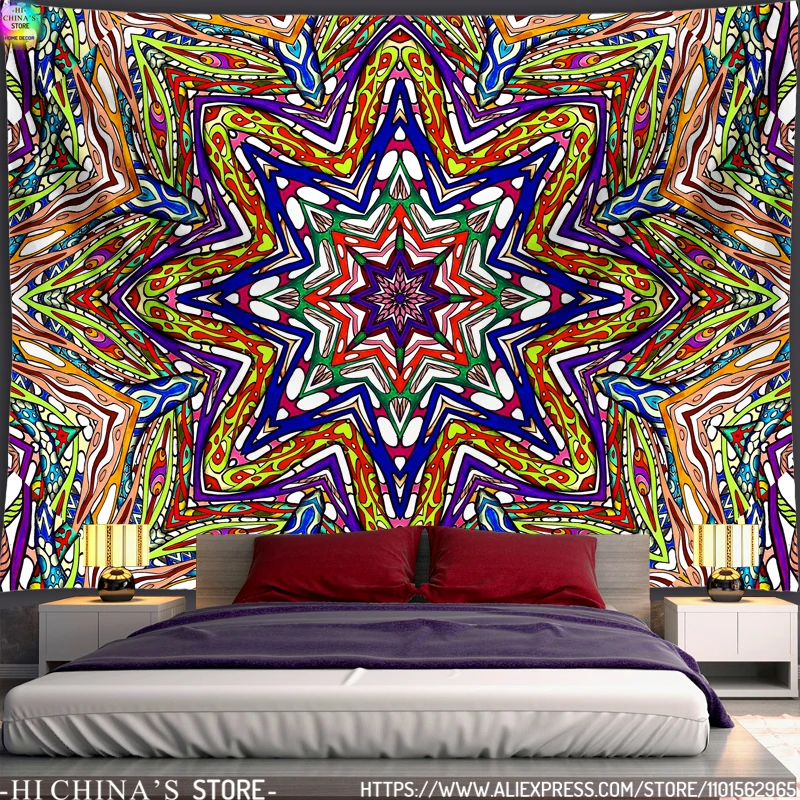 Mandala Tapisserie Wandbehang Boho Stoff psyche delische Hippie Raum dekoration Ästhetik böhmische Wohnkultur Bett Zimmer Wand kunst – Detail 1