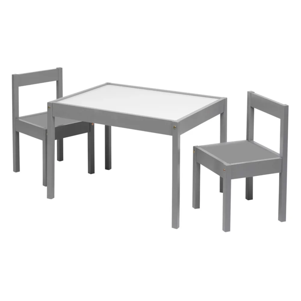 

3-Piece Dry Erase and Wood Activity Table and Chairs Set, Gray, 25" x 19" x 18" children table and chair set