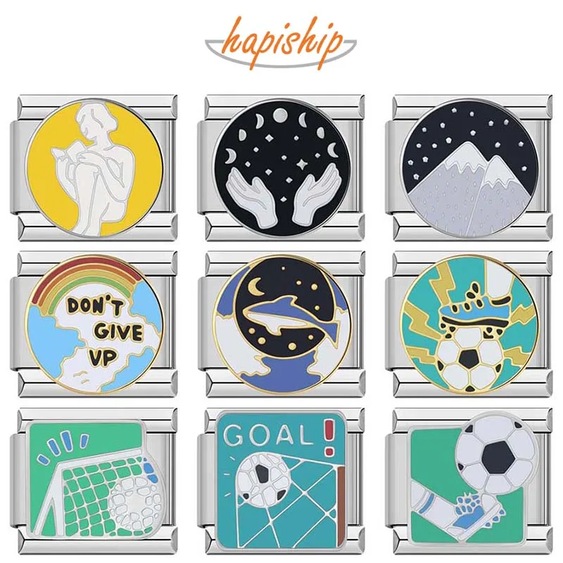 Hapiship 2024 여성 패션 축구 밤 이탈리아 매력 링크, 맞춤 9mm 스테인레스 스틸 팔찌, 쥬얼리 제작 DJ1155-B 