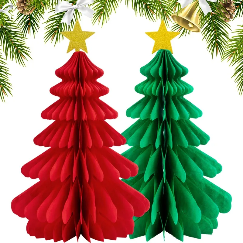 

Рождественское сотовое украшение, Красная Зеленая бумага, подвеска на рождественскую елку, Счастливого Рождества, Нового года, висячие украшения для дома, поставка