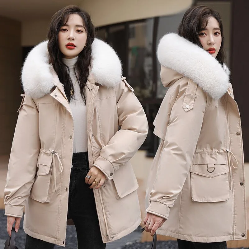 

2023 Fashion Winter Coat Down Cotton Thicken Warm Jacket Coat Women Parkas Fur Collar Hooded Parka Cotton-Padded Outwear Jackets