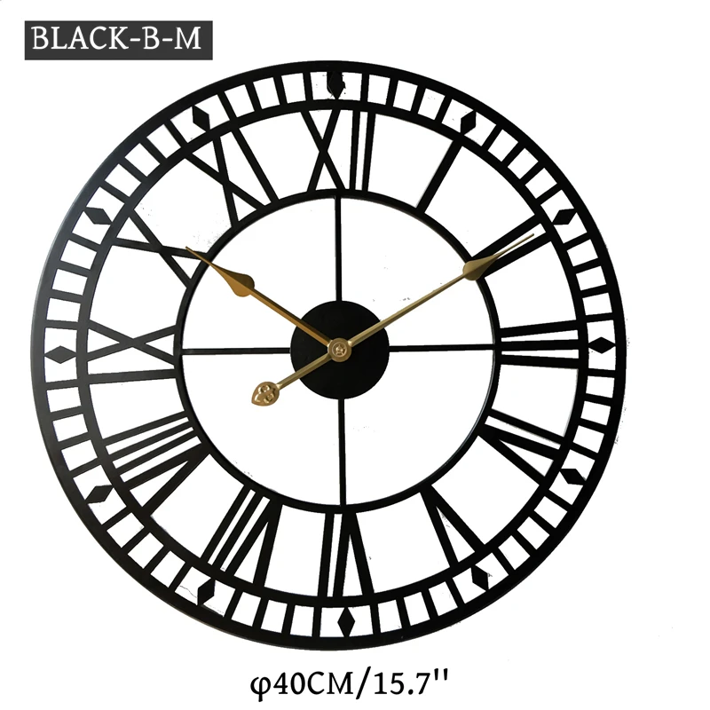 3D Large  Roman Digital Round Metal Silent Wall Clock BLACK-B M40CM  