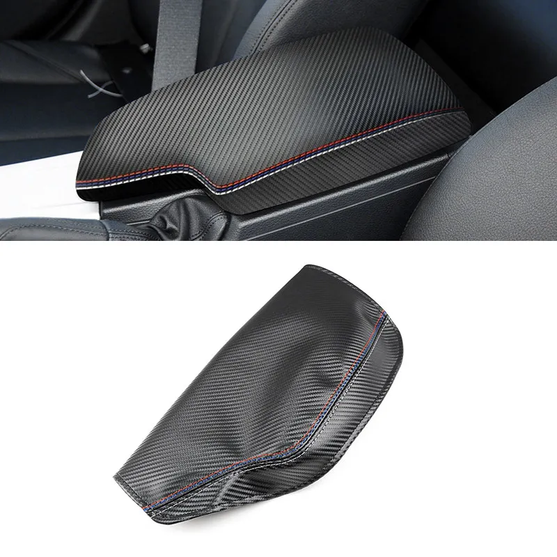 BMW 3 시리즈 F30 2013 2014 2015 2016 2017 2018 카본 텍스처 가죽 센터 콘솔 암레스트 박스 커버 레드-블루-화이트 라인