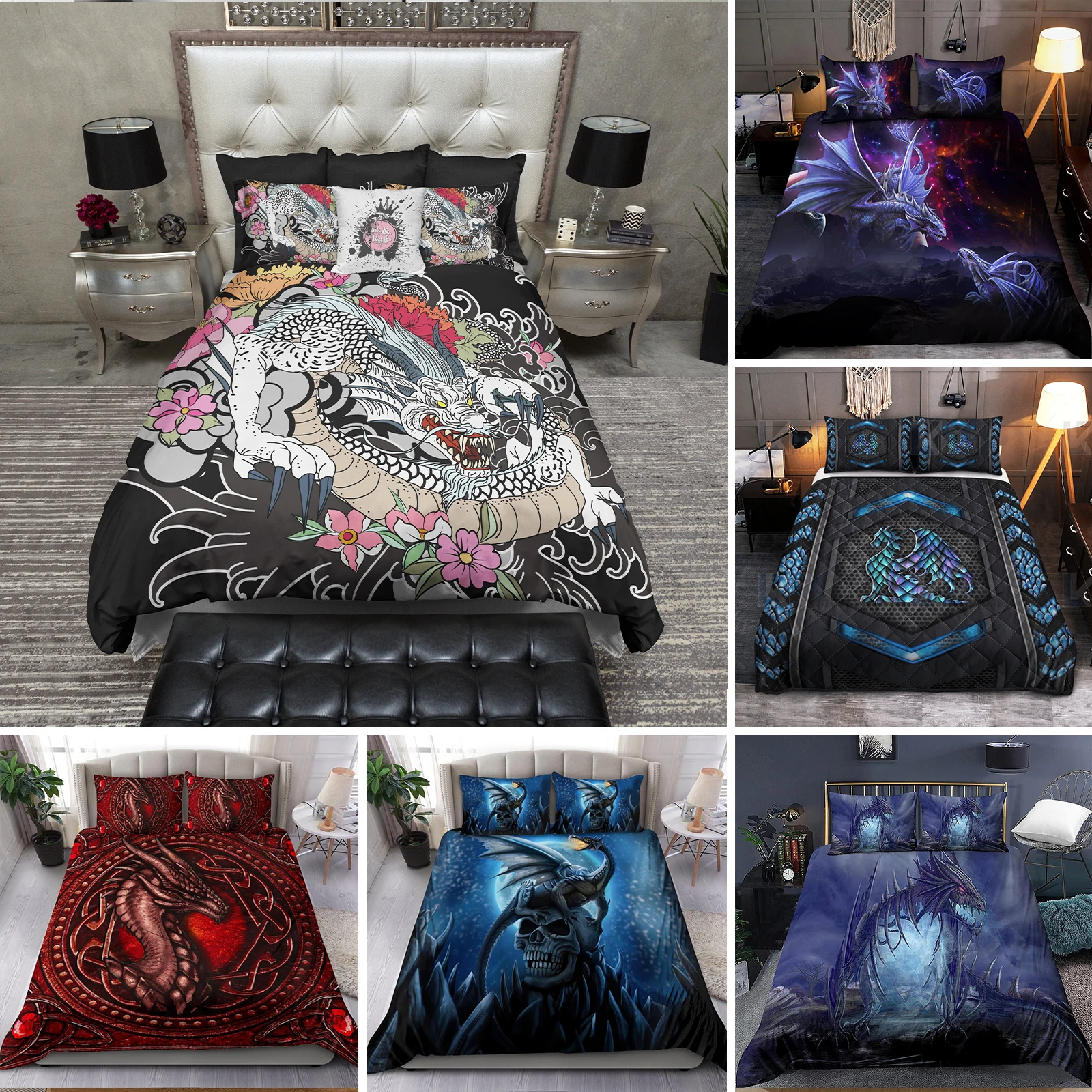 

Dragon Printed Duvet Cover King Queen Western Magic Dragon Bedding Set Teen Adults Ancient Mythical Animal Polyester Quilt Cover