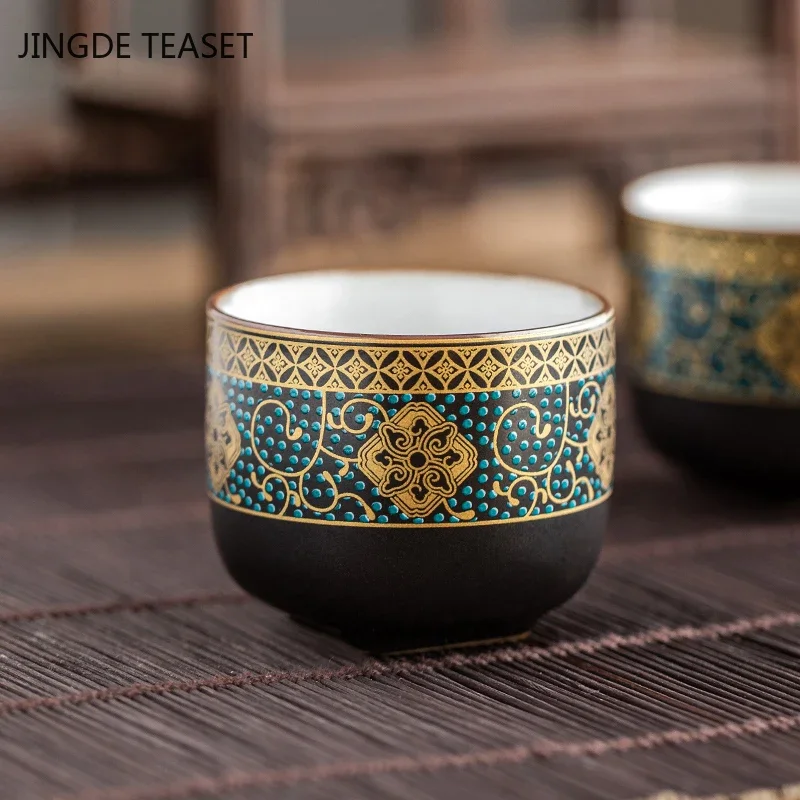 1 pc Chinese Retro Ceramics Small Teacup Exquisite pattern single cup Tea bowl Crockery Fine Tea Cup Teaware accessories