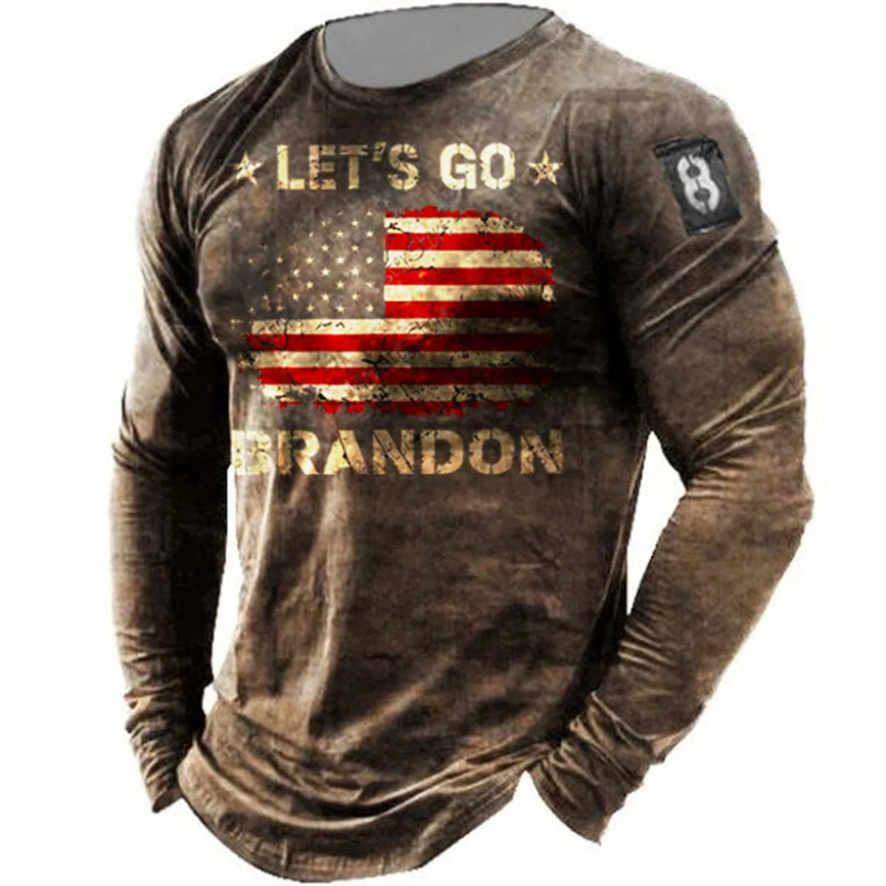 Fashion Letter Print American T-shirt 3d Long Sleeve Loose Spring Autumn Men's Casual Breathable Oversized T-shirt Top Clothes