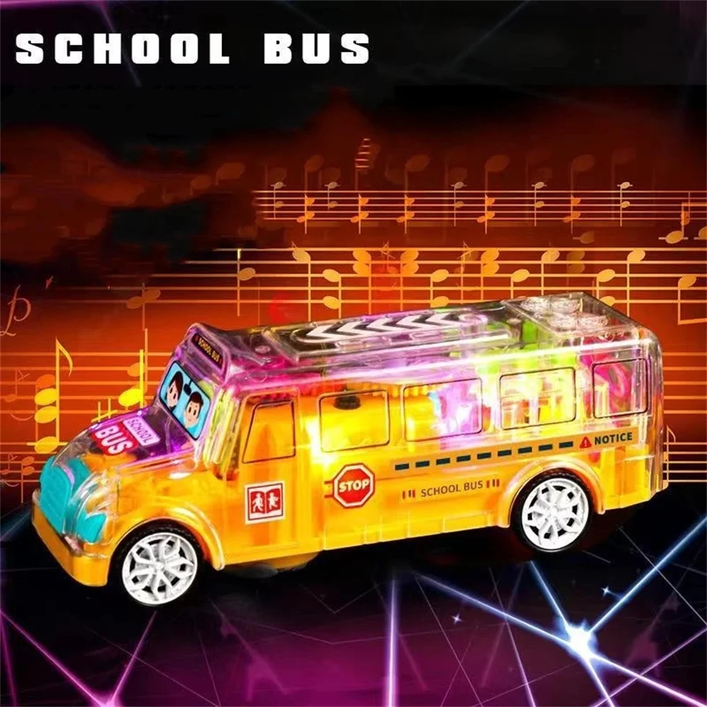 

Universal Electronic Music Gear Transparent School Bus Car Musical Light Early Education Kids Toy Birthday Gift
