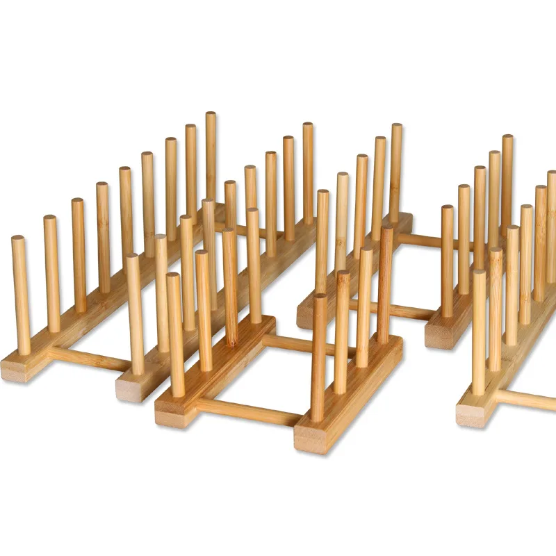 Multifunctional Plate Storage Rack, Household Kitchen Bamboo and Wood Display Rack 5