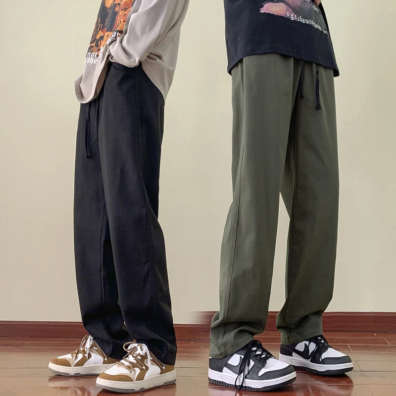 

New Men's Japanese Straight Overalls Fat Man Large Size Youth Loose Wide-leg Casual Loose and Comfortable All-match Trousers