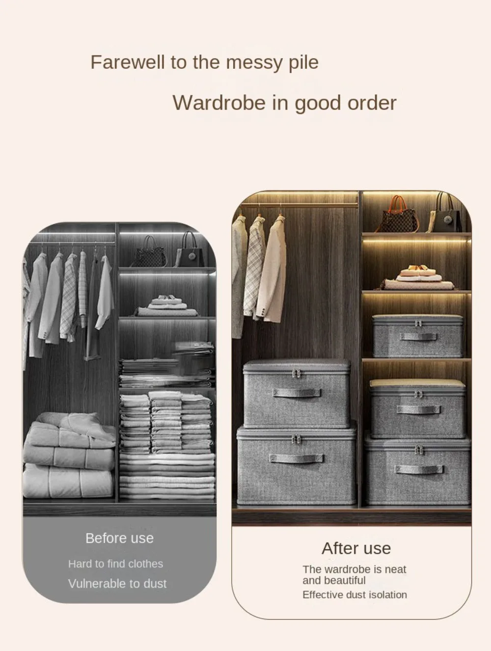 New Grey Clothing Storage Box With Dust Cover Box Home -