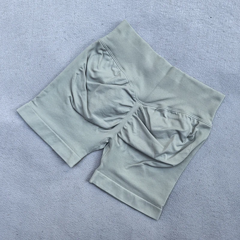 No Logo Sexy V Back Low Ribbed Waist Band Yoga Shorts Seamless Scrunch Bum Workout Gym Shorts Booty Hight Stretch Running Shorts