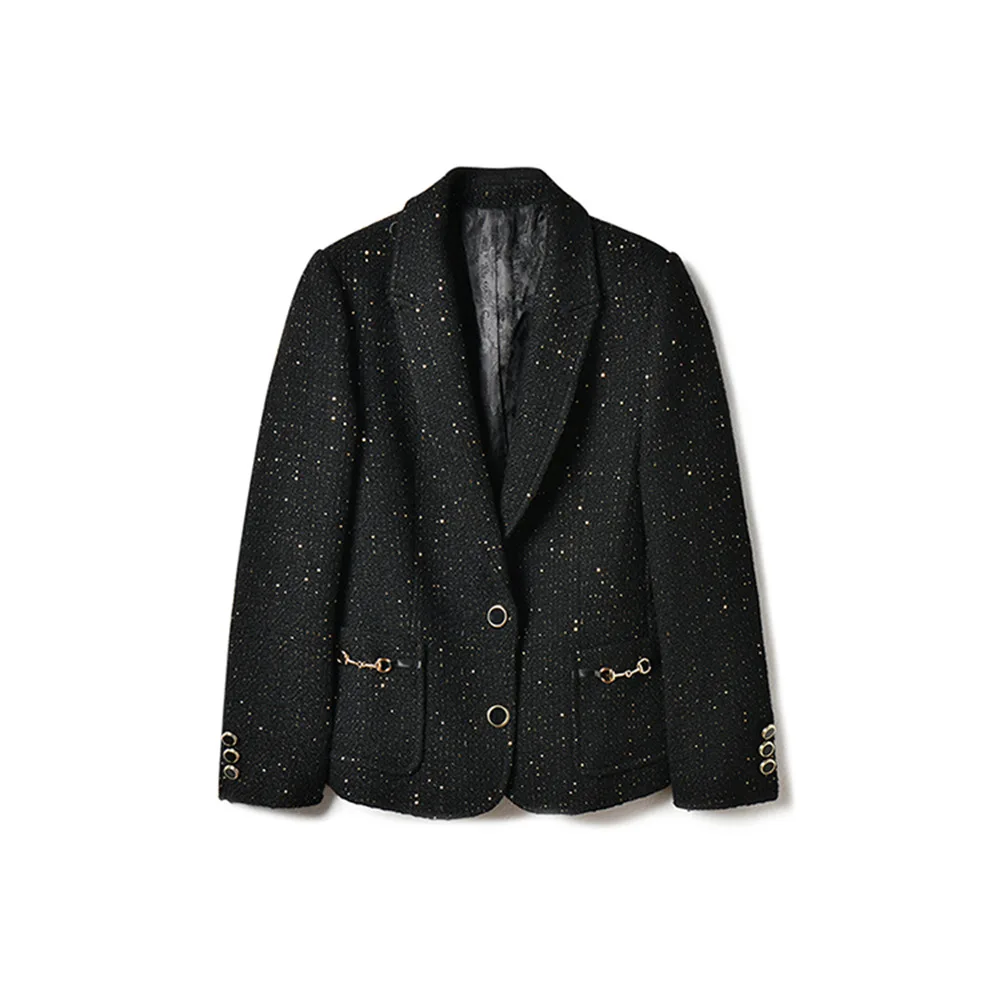 Early spring new fashion tweed coat lapel single breasted slim suit jacket