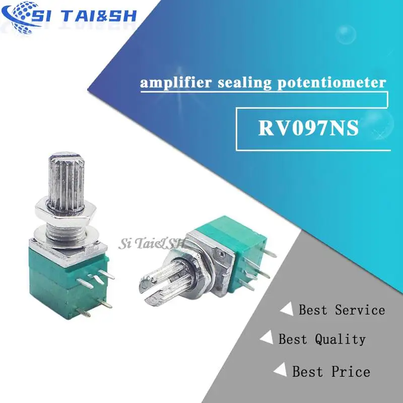 Audio Potentiometer 5pcs RV097NS 5K 10K 20K 50K 100K 500K with switch 5pin shaft 15mm amplifier sealing