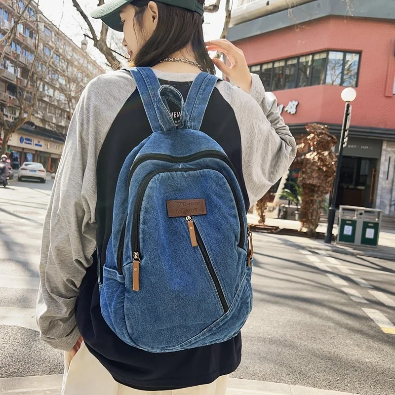 2023 Cool Cowboy Women Backpack Large Capacity Denim Schoolbag For Teenage Girls Backpacks Travel Female Rucksack Mochila Blue