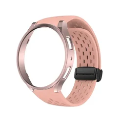 Enhanced PC Case & Silicone Strap with Magnetic Bracelet - Galaxy watch 5 44mm (Rose gold pink2)