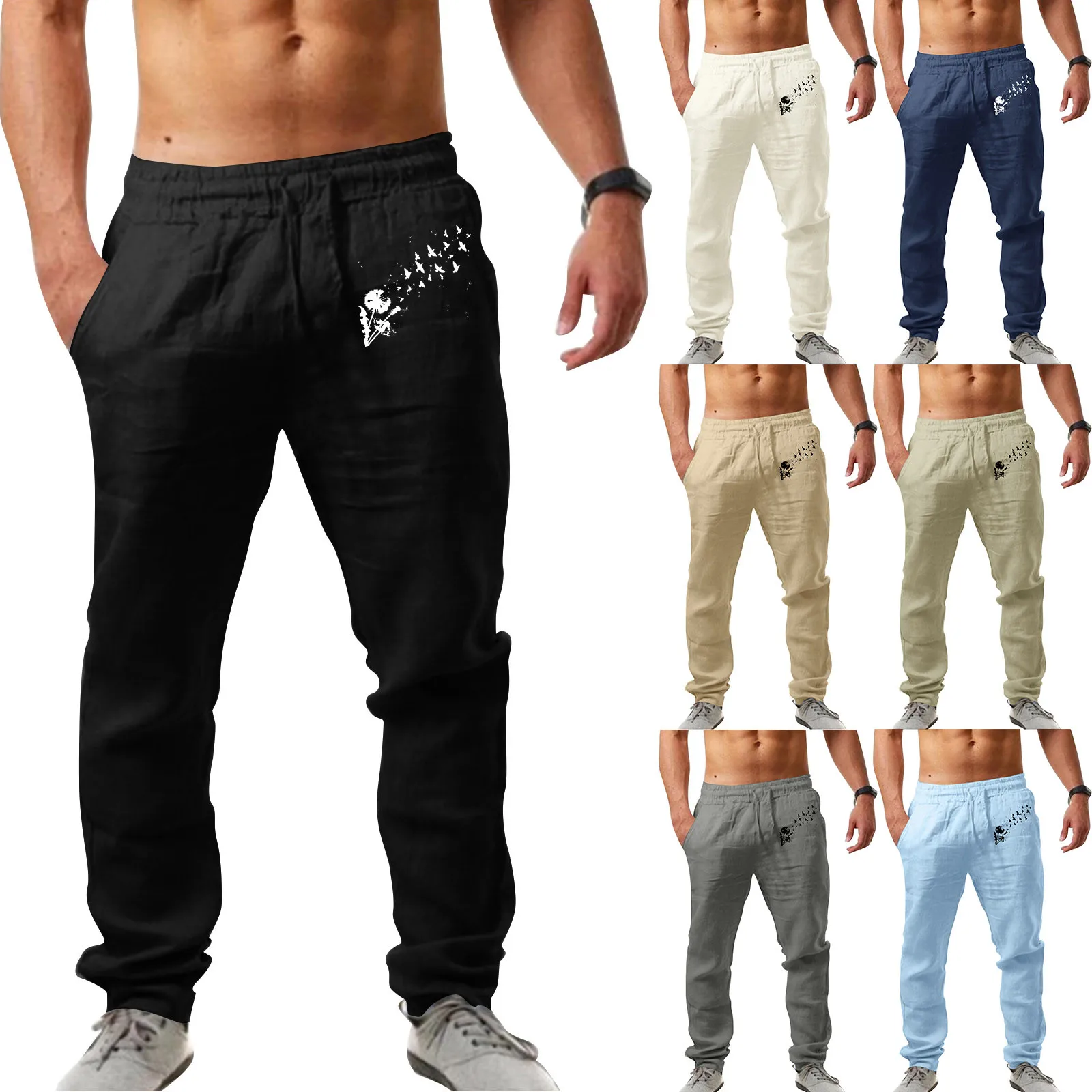 

Men's Cotton Linen Long Pants Solid Color Breathable Linen Trousers Male Casual Elastic Waist Casual Pants Harajuku Trousers Hot