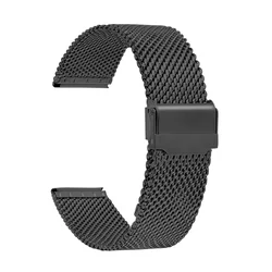 Premium Milanese Mesh Stainless Steel Watchband with Folding Buckle - Universal Fit 18 - 24mm - 22mm (1.0mm - black)