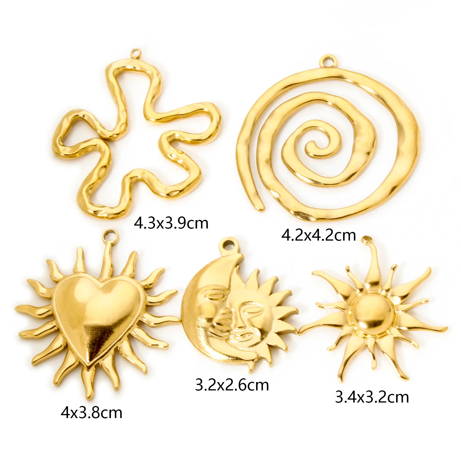 1 Stück Galaxy-Anhänger aus 304 Edelstahl, 18 Karat vergoldet, Sonne, Mond, Charms für DIY-Schmuckherstellung, Halskettenzubehör – Detail 1