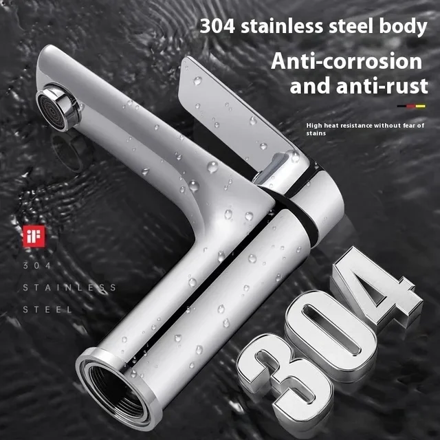 304 ก๊อกน้ําห้องน้ําสแตนเลสห้องอาบน้ํารวมอ่างล้างหน้าผสมก๊อกน้ําโลหะสําหรับติดตั้งห้องน้ําอ่างล้างจาน 4