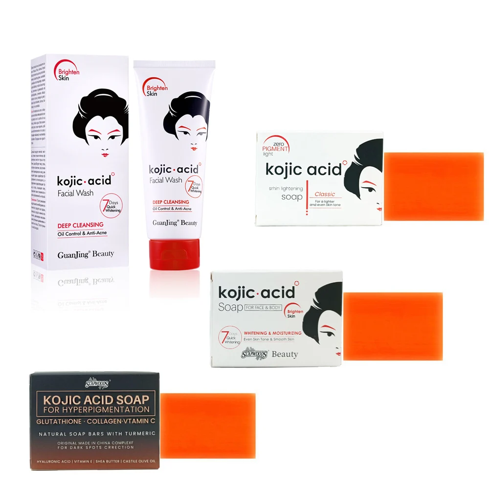 Koji White Kojic Acid Skin Care Set Cream Whitening Freckle Removing Facial Wash Face Cream Sunscreen Soap Facial surem toner wash basin 45 5x32x13 cm ceramic white