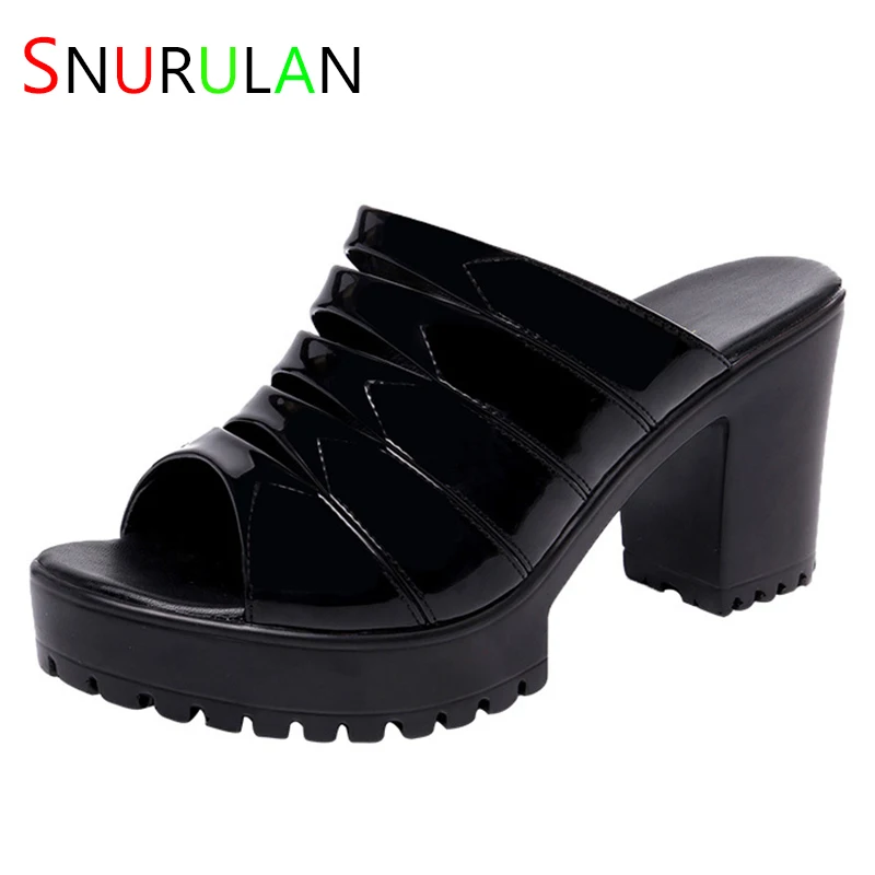 

Plus Size 32-43 Square Heel Platform Slippers Women Wedding Shoes Red Silver Gold 2023 Summer High Heels Slides Ladies Slippers