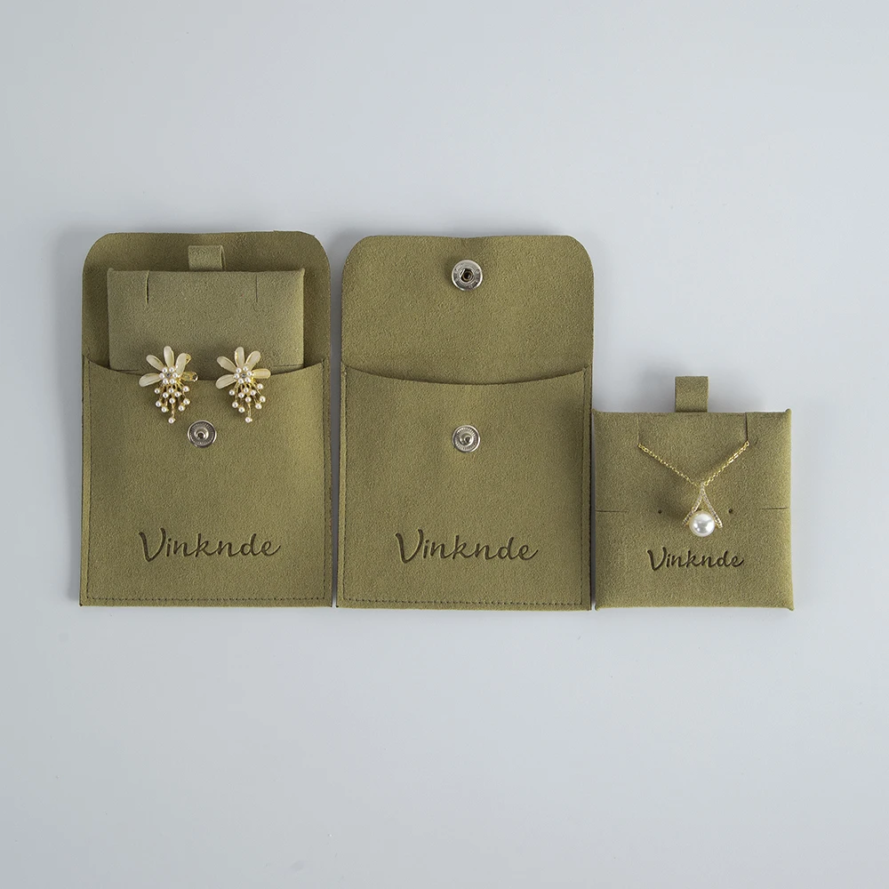 Custom Logo Snap Button Suede Jewelry Packaging Earring Gift Pouch with Insert Pad Cards Microfiber Necklace Ring Organizer Bags 1 set of greeting cards envelopes st patrick s day gift cards happy st patrick s day greeting cards