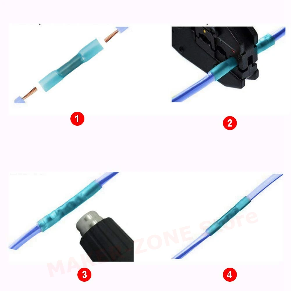 100Pcs of Blue Red Heat Shrink Butt Connector 16-14 22-16 AWG Insulated Waterproof Marine Automotive Wire Crimp Terminal