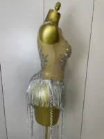STOCK Sliver Sequins Shining Diamonds Sexy Mesh Long Tassel Bodysuit Women Nightclub Party Birthday Stage Performance Costume - Image 4