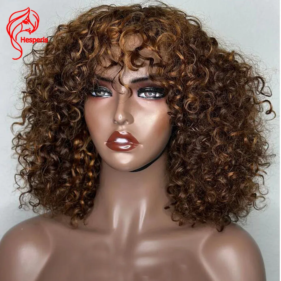 

Hesperis короткие вьющиеся волосы Боб человеческие волосы парики хайлайтер Джерри вьющиеся парики с челкой цветные Бразильские глубокие вьющиеся полностью машинное изготовление
