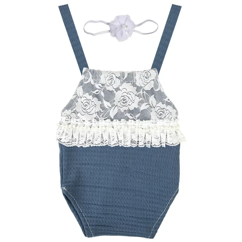 lace splicing jumpsuit shooting suit for newborn full moon growth souvenir photography props baby solid color clothing headwear Lace Splicing Jumpsuit Shooting Suit for Newborn Full Moon Growth Souvenir Photography Props Baby Solid Color Clothing Headwear